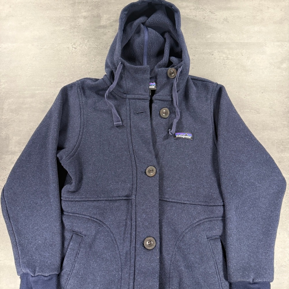 Patagonia Hooded Better Sweater Coat Button Up Womens XS Navy Blue Indie Parka